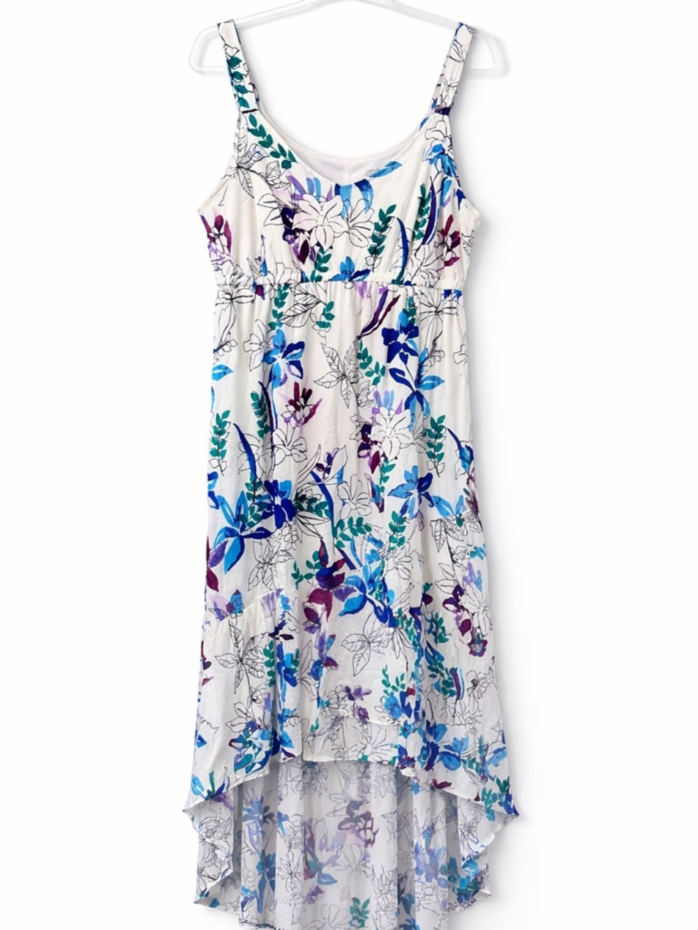 Ingrid & Isabel Maternity Floral High Low Dress Sz L Blue Green Flowy Boho - Picture 2 of 5